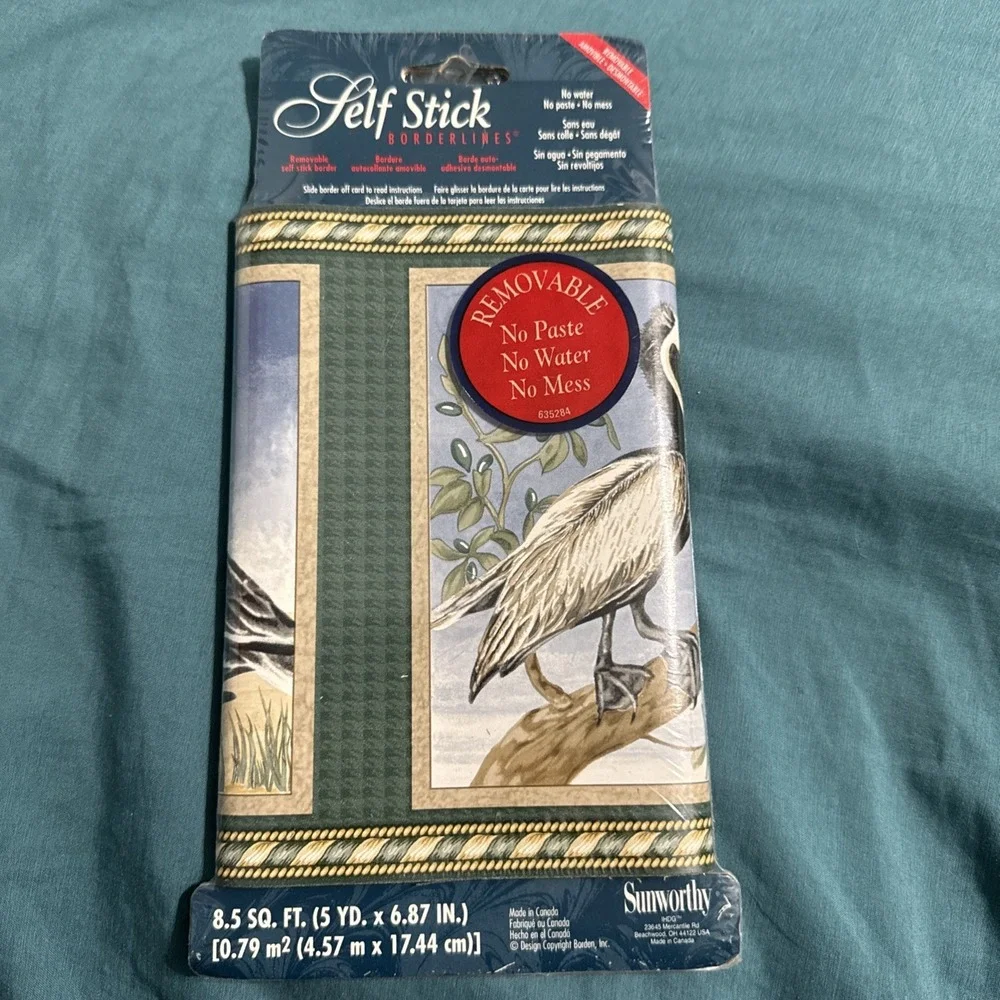 VTG Sunworthy Self Stick Removable Wallpaper Border Pelican Coastal 5 YD x 6.87